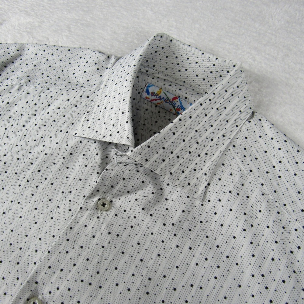 Brandolini Button Down Shirt Mens M‎ White Polka Dot Pinstripe Cotton